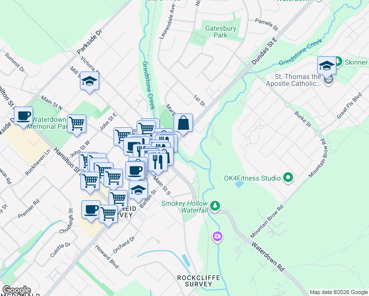map of restaurants, bars, coffee shops, grocery stores, and more near 22 Reynold Street in Hamilton
