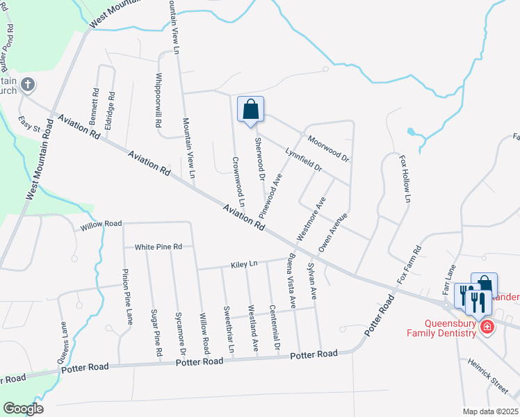 map of restaurants, bars, coffee shops, grocery stores, and more near 4 Pinewood Avenue in Queensbury