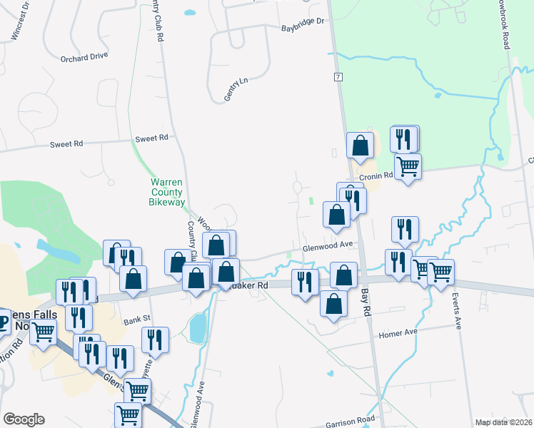 map of restaurants, bars, coffee shops, grocery stores, and more near 40 Lyon Court in Glens Falls North