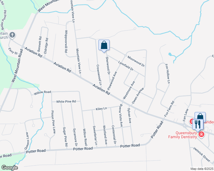 map of restaurants, bars, coffee shops, grocery stores, and more near 4 Pinewood Avenue in Queensbury
