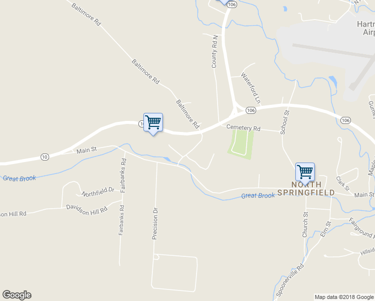 map of restaurants, bars, coffee shops, grocery stores, and more near 10 County Road in Springfield