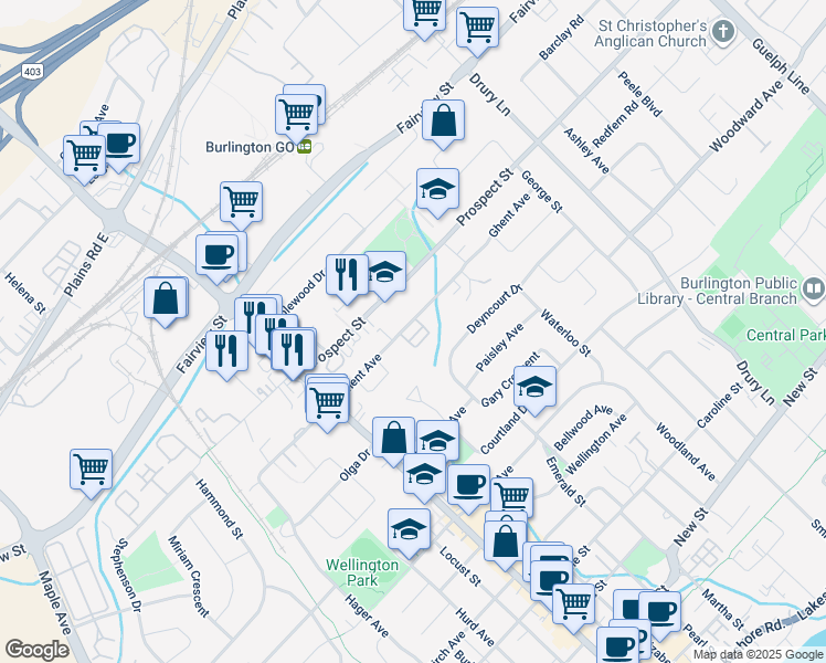 map of restaurants, bars, coffee shops, grocery stores, and more near 2086 Ghent Avenue in Burlington