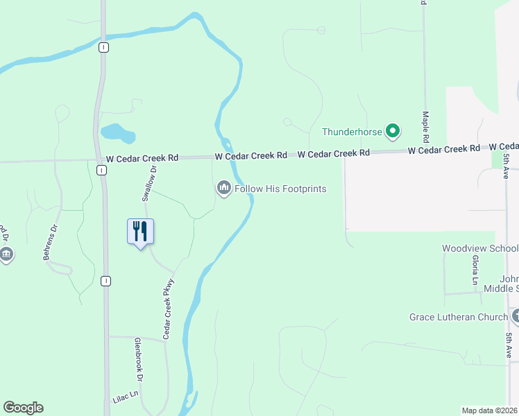 map of restaurants, bars, coffee shops, grocery stores, and more near 5221 West Cedar Creek Road in Grafton