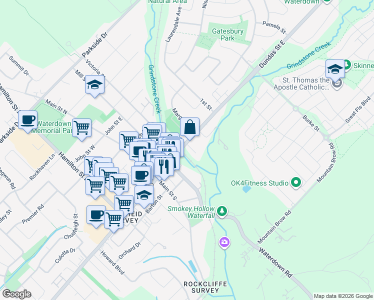 map of restaurants, bars, coffee shops, grocery stores, and more near 22 Reynold Street in Hamilton