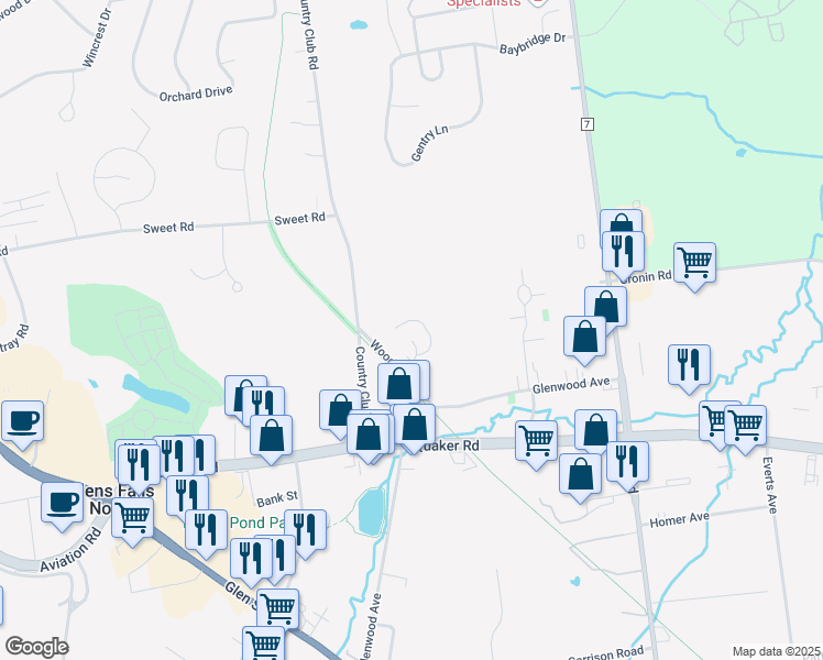 map of restaurants, bars, coffee shops, grocery stores, and more near 27 Woodvale Road in Glens Falls North