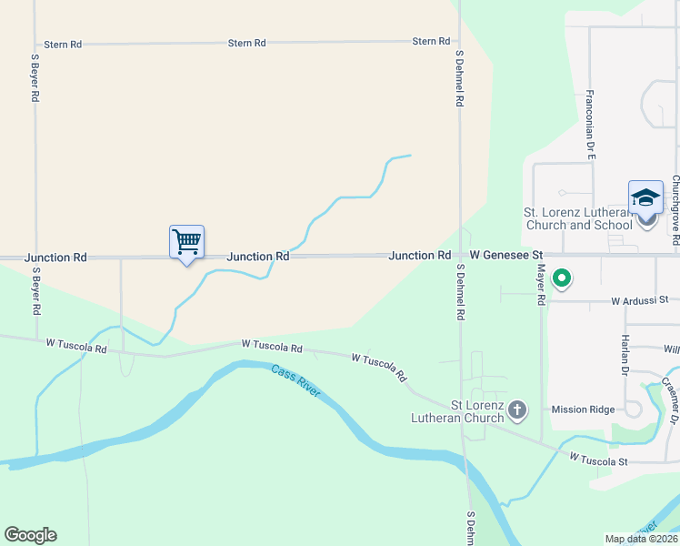 map of restaurants, bars, coffee shops, grocery stores, and more near 9710 Junction Road in Frankenmuth