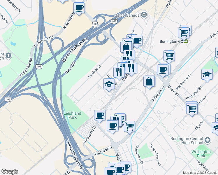 map of restaurants, bars, coffee shops, grocery stores, and more near 1319 Bonnie Court in Burlington