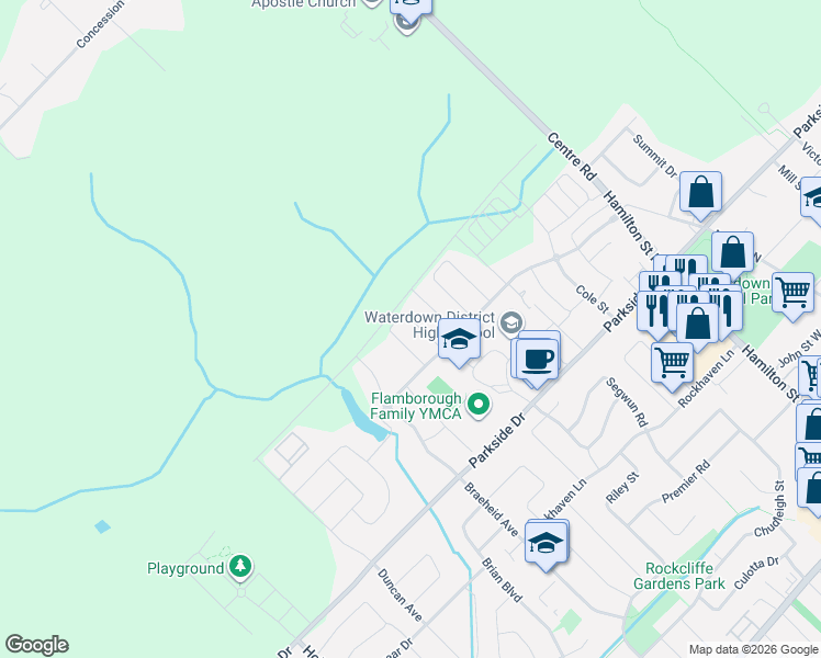 map of restaurants, bars, coffee shops, grocery stores, and more near 27 Macbean Crescent in Hamilton