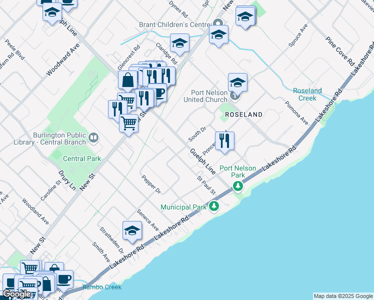 map of restaurants, bars, coffee shops, grocery stores, and more near 333 Saint Paul Street in Burlington