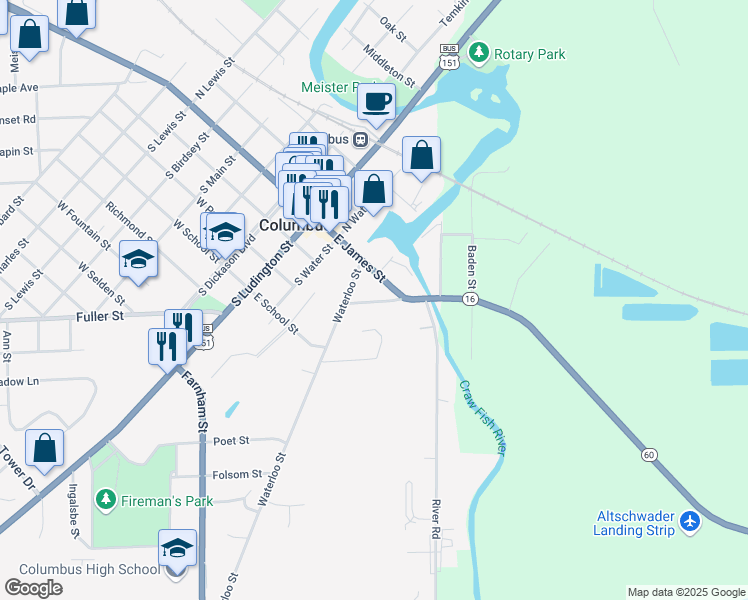 map of restaurants, bars, coffee shops, grocery stores, and more near 108 Dawn Court in Columbus