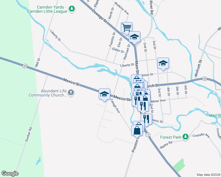 map of restaurants, bars, coffee shops, grocery stores, and more near 1 Railroad Avenue in Camden