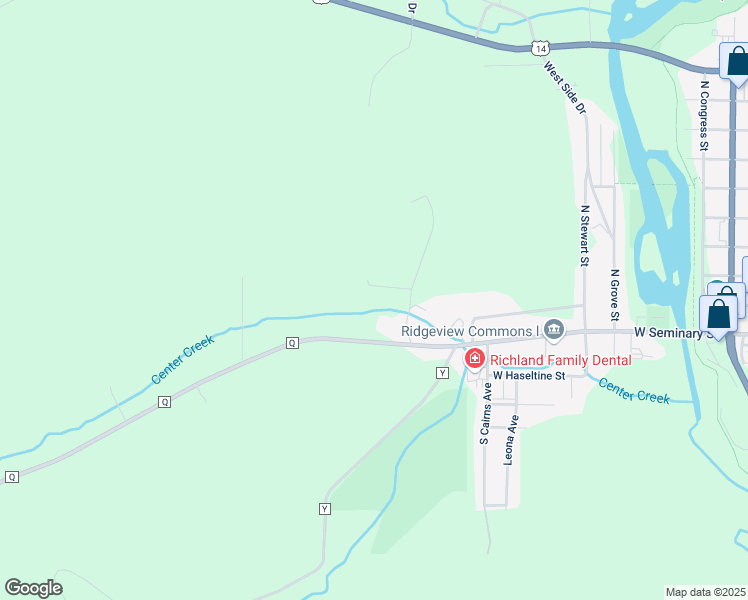 map of restaurants, bars, coffee shops, grocery stores, and more near 1701 Woodland Circle in Richland Center