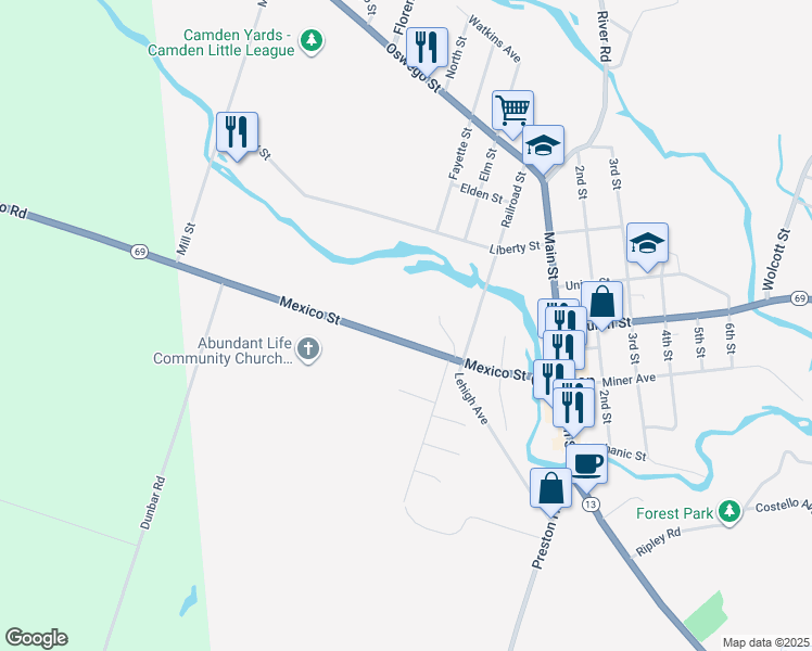map of restaurants, bars, coffee shops, grocery stores, and more near 69 Mexico Street in Camden