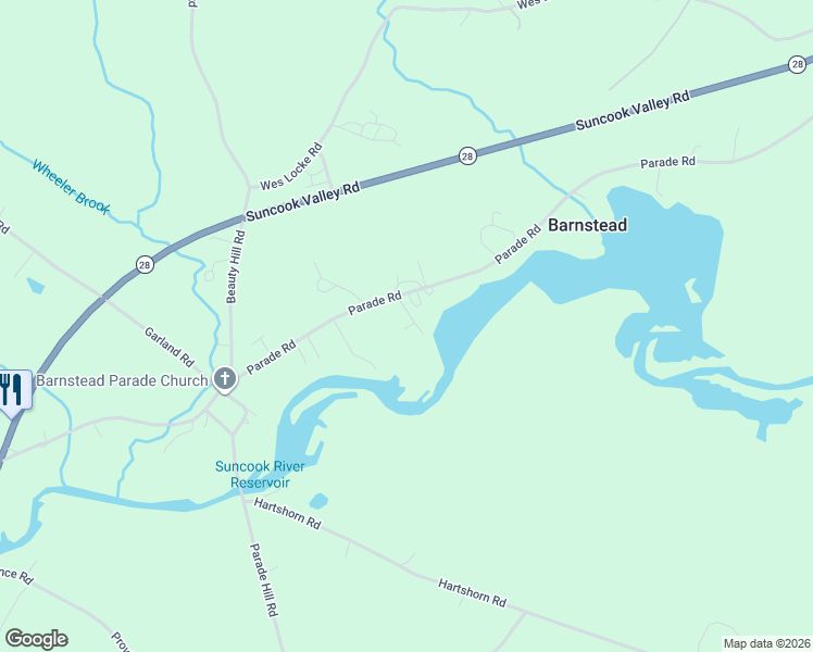 map of restaurants, bars, coffee shops, grocery stores, and more near 242 Parade Road in Barnstead