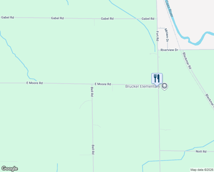 map of restaurants, bars, coffee shops, grocery stores, and more near 3133 East Moore Road in Saginaw