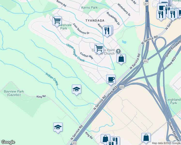map of restaurants, bars, coffee shops, grocery stores, and more near 1150 Skyview Drive in Burlington