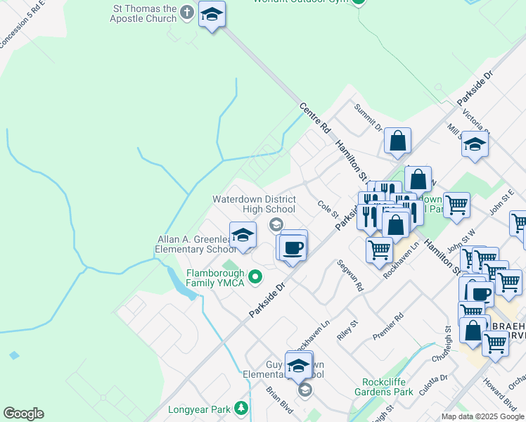 map of restaurants, bars, coffee shops, grocery stores, and more near Nisbet Boulevard in Hamilton