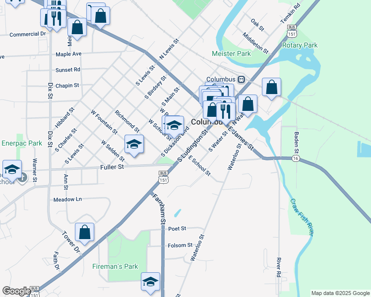 map of restaurants, bars, coffee shops, grocery stores, and more near 352 South Ludington Street in Columbus