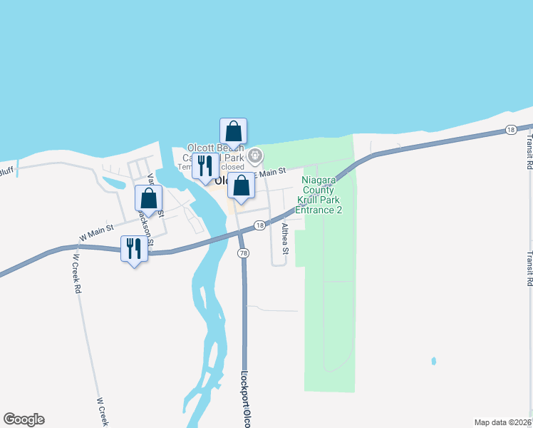 map of restaurants, bars, coffee shops, grocery stores, and more near 5982 Washington in Olcott
