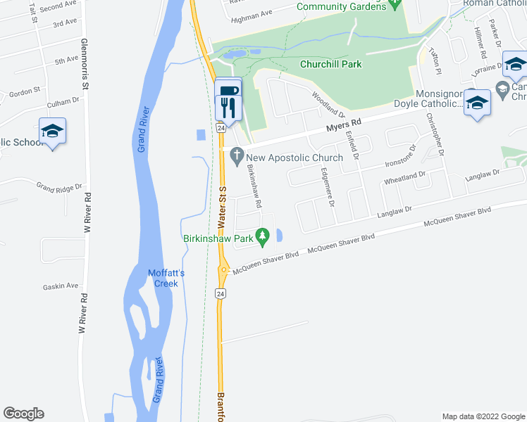 map of restaurants, bars, coffee shops, grocery stores, and more near 83 Birkinshaw Road in Cambridge