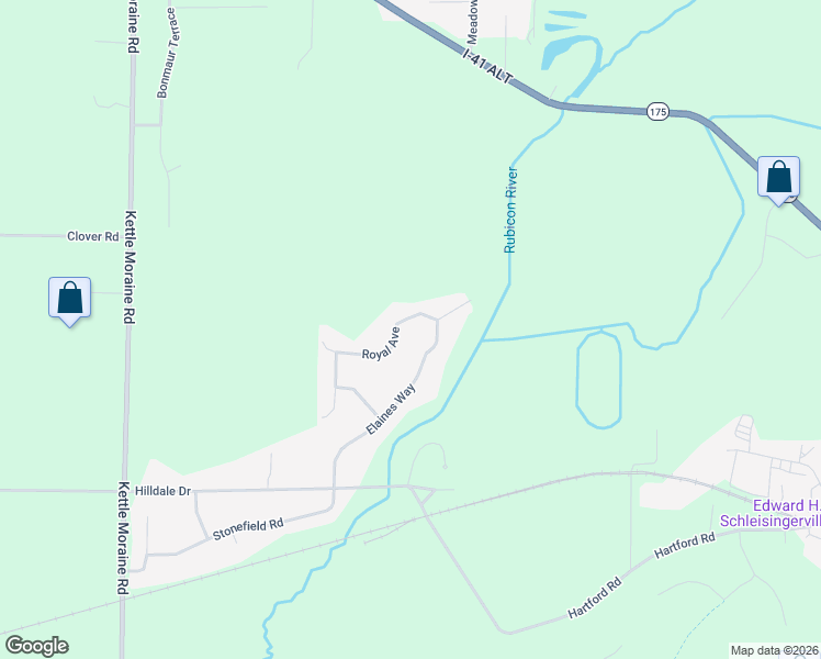 map of restaurants, bars, coffee shops, grocery stores, and more near 5475 Royal Ave in Slinger