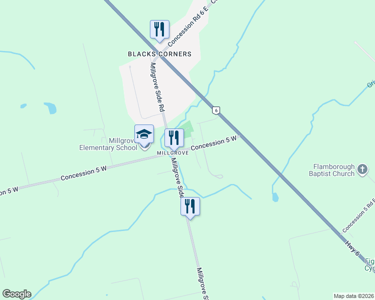 map of restaurants, bars, coffee shops, grocery stores, and more near in Hamilton