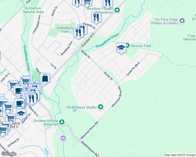 map of restaurants, bars, coffee shops, grocery stores, and more near Kenesky Drive in Hamilton