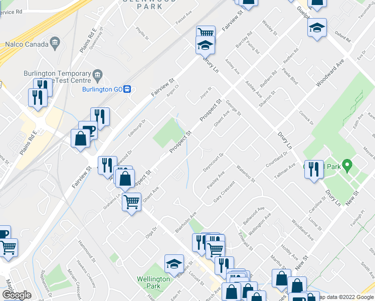 map of restaurants, bars, coffee shops, grocery stores, and more near 2133 Ghent Avenue in Burlington
