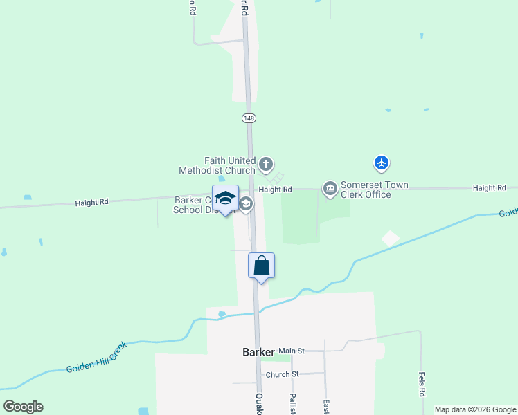map of restaurants, bars, coffee shops, grocery stores, and more near 1617 Quaker Rd in Barker