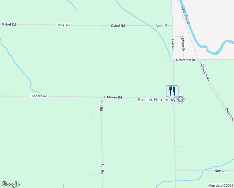 map of restaurants, bars, coffee shops, grocery stores, and more near 3133 East Moore Road in Saginaw