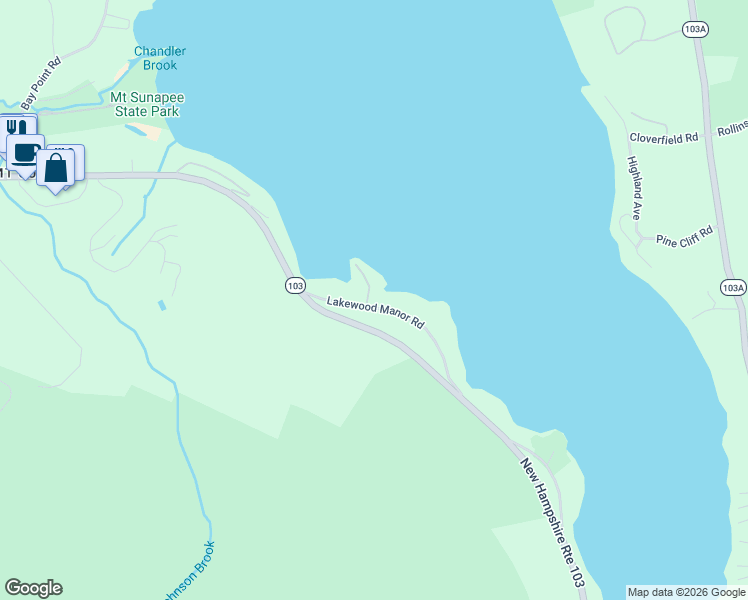 map of restaurants, bars, coffee shops, grocery stores, and more near 61 Lakewood Manor Road in Newbury