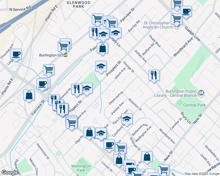 map of restaurants, bars, coffee shops, grocery stores, and more near 2158 Lilnan Court in Burlington