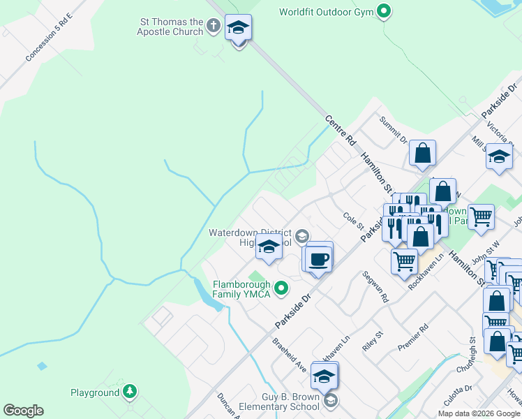 map of restaurants, bars, coffee shops, grocery stores, and more near 93 Fingland Crescent in Hamilton