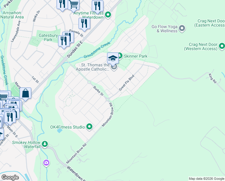 map of restaurants, bars, coffee shops, grocery stores, and more near 40 Granite Ridge Trail in Hamilton