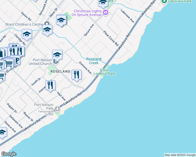 map of restaurants, bars, coffee shops, grocery stores, and more near 3188 Lakeshore Road in Burlington
