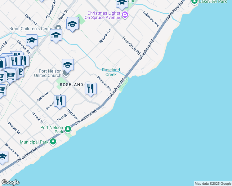 map of restaurants, bars, coffee shops, grocery stores, and more near 3188 Lakeshore Road in Burlington