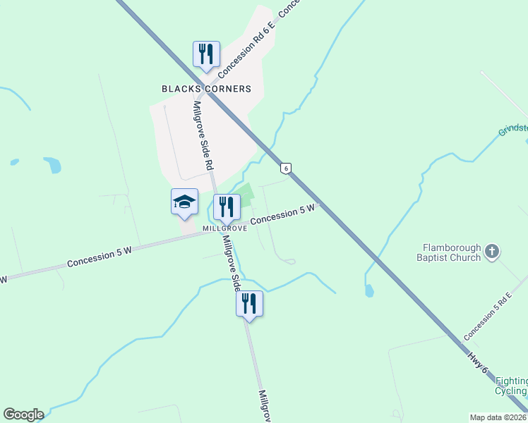 map of restaurants, bars, coffee shops, grocery stores, and more near 337 Concession 5 West in Hamilton