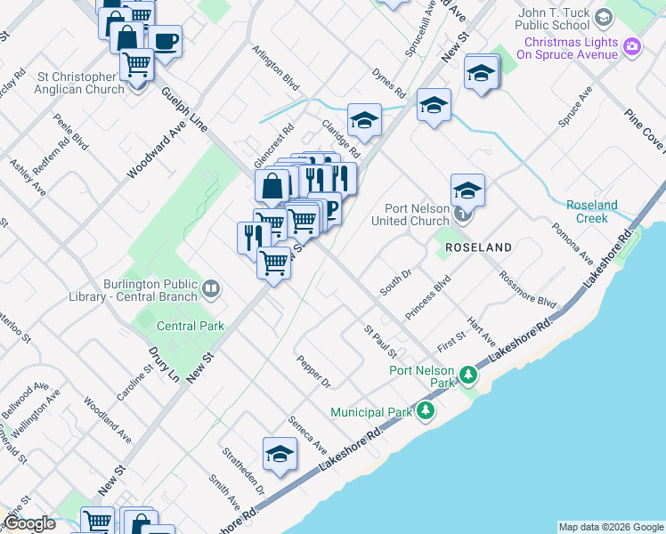 map of restaurants, bars, coffee shops, grocery stores, and more near in Burlington