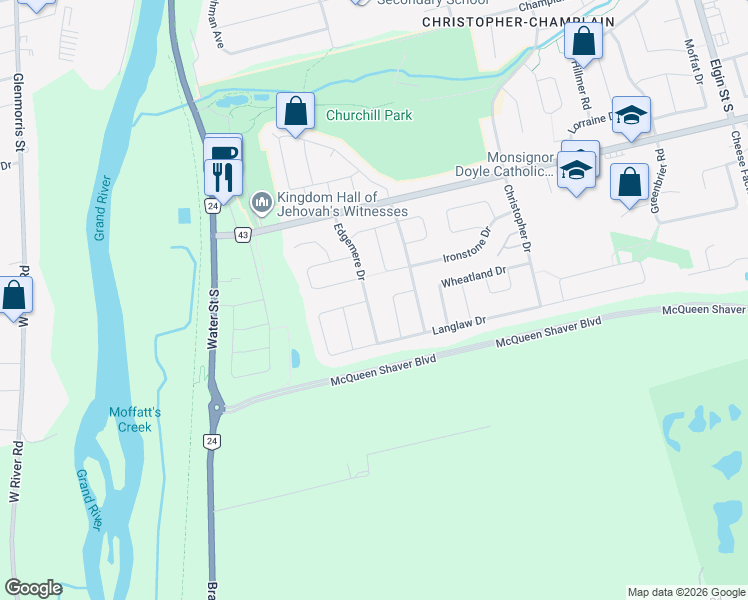 map of restaurants, bars, coffee shops, grocery stores, and more near 93 Edgemere Drive in Cambridge