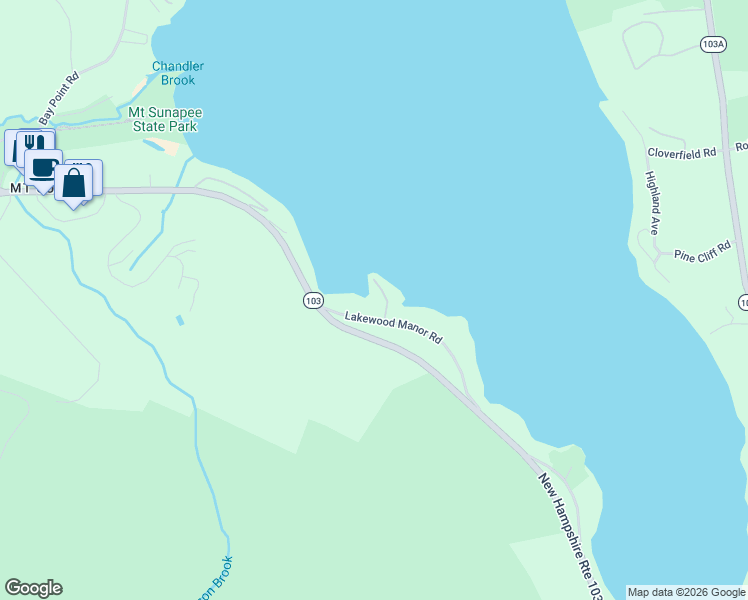 map of restaurants, bars, coffee shops, grocery stores, and more near 61 Lakewood Manor Road in Newbury