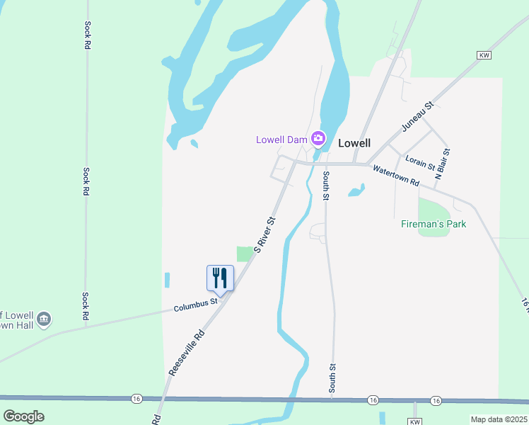 map of restaurants, bars, coffee shops, grocery stores, and more near 420 South River Street in Lowell