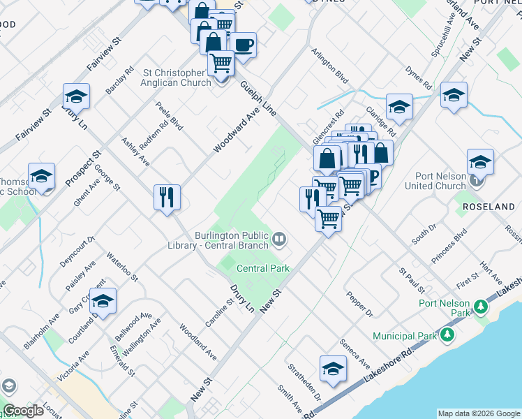 map of restaurants, bars, coffee shops, grocery stores, and more near 532 Mayzel Road in Burlington