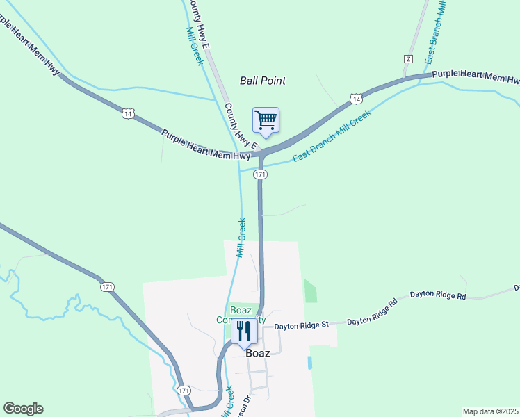 map of restaurants, bars, coffee shops, grocery stores, and more near 18191 County Highway East in Richland Center