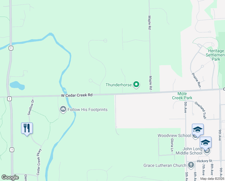 map of restaurants, bars, coffee shops, grocery stores, and more near 4724 Cedar Creek Road in Grafton