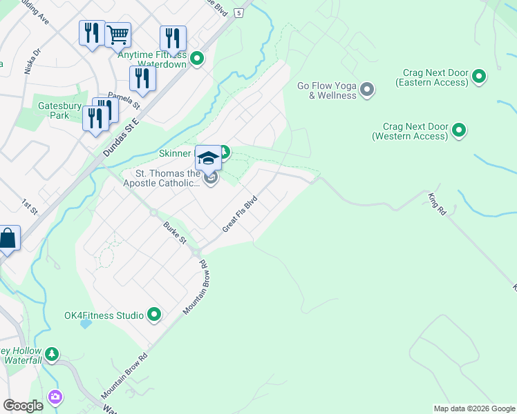 map of restaurants, bars, coffee shops, grocery stores, and more near 398 Mountain Brow Road in Burlington