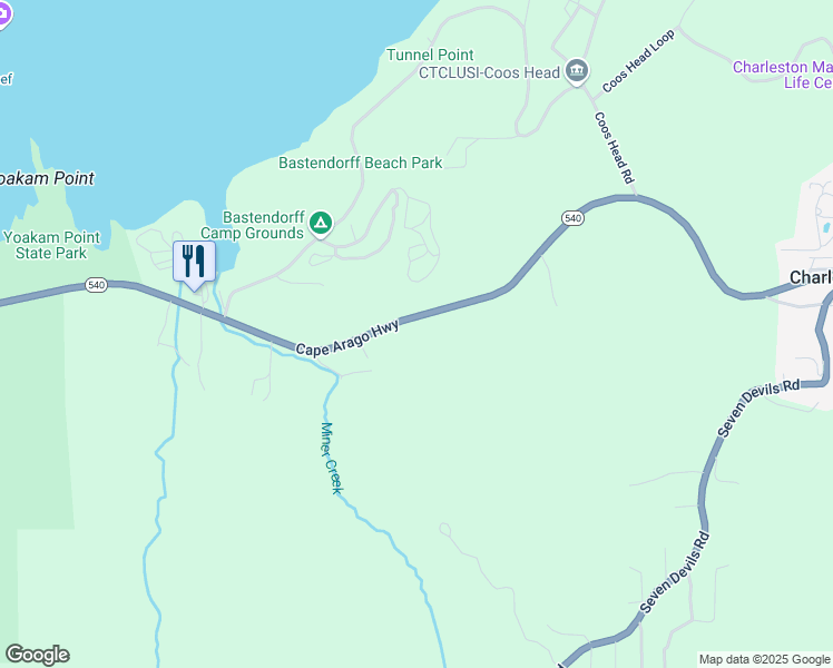 map of restaurants, bars, coffee shops, grocery stores, and more near 90526 Cape Arago Highway in Coos Bay