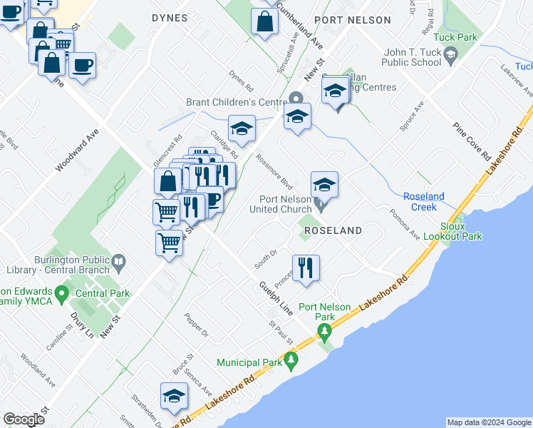 map of restaurants, bars, coffee shops, grocery stores, and more near 3063 Woodland Park Drive in Burlington
