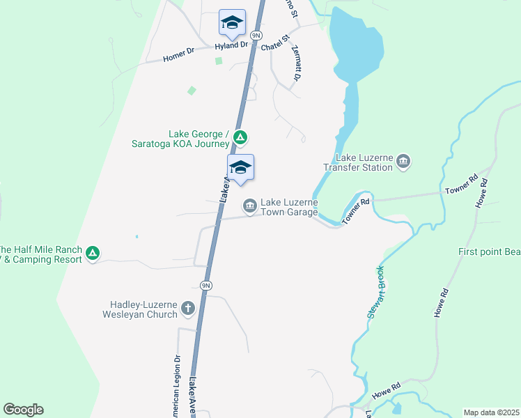 map of restaurants, bars, coffee shops, grocery stores, and more near 27 Towner Road in Lake Luzerne
