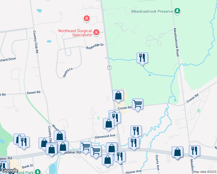 map of restaurants, bars, coffee shops, grocery stores, and more near 452 Bay Road in Queensbury