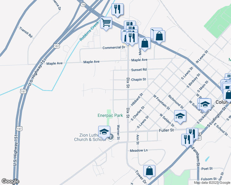 map of restaurants, bars, coffee shops, grocery stores, and more near 390 Sturges Street in Columbus